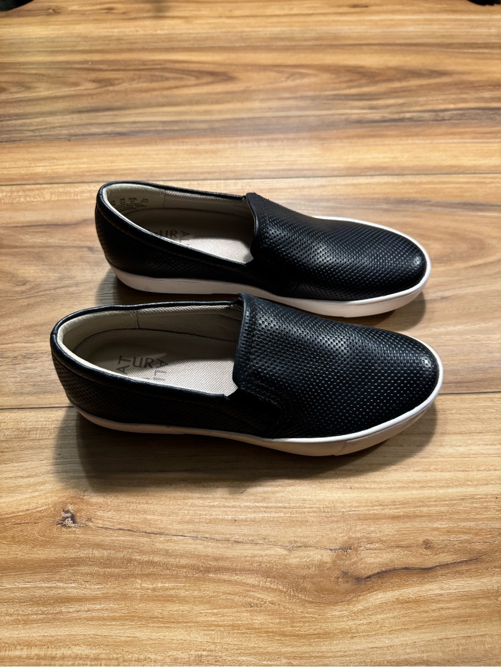 Naturalizer Leather Upper Black Perforated Slip-On Loafers with White Sole